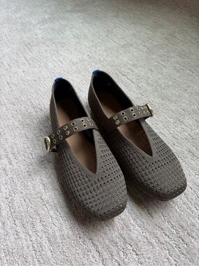 Woven Mary Jane Flats in Olive Brown